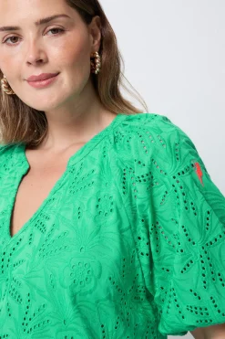 Women Scamp & Dude Green V-Neck Broderie Short Dress