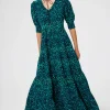Women Scamp & Dude Green with Black Wild Leopard Maxi Dress