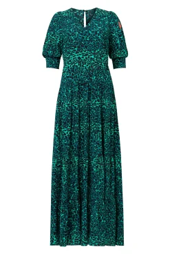 Women Scamp & Dude Green with Black Wild Leopard Maxi Dress