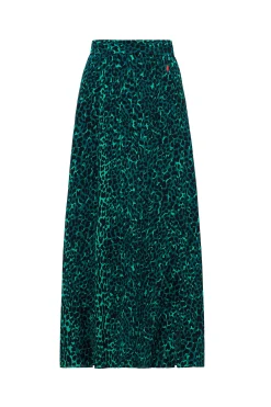 Women Scamp & Dude Green with Black Wild Leopard Side Split Skirt