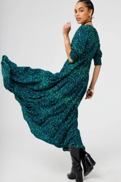 Women Scamp & Dude Green with Black Wild Leopard Maxi Dress