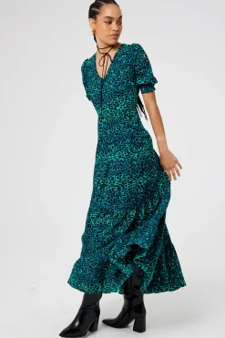 Women Scamp & Dude Green with Black Wild Leopard Maxi Dress