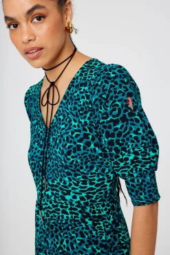 Women Scamp & Dude Green with Black Wild Leopard Maxi Dress