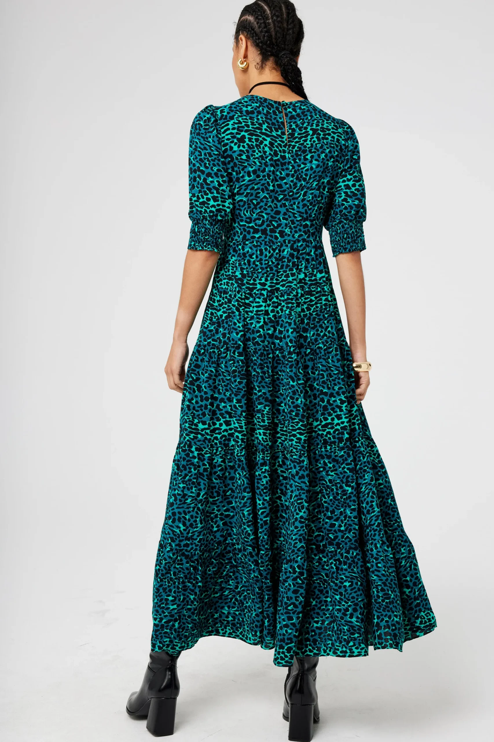 Women Scamp & Dude Green with Black Wild Leopard Maxi Dress