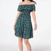 Women Scamp & Dude Green with Pink and Black Leopard Short Bardot Dress
