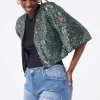 Women Scamp & Dude Green with Silver Sequin Cropped Jacket