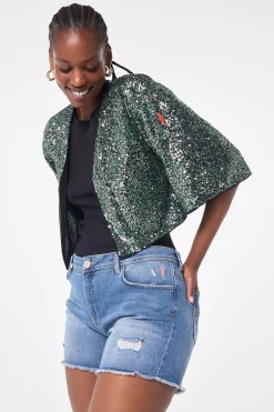 Women Scamp & Dude Green with Silver Sequin Cropped Jacket