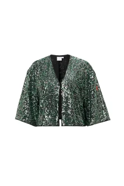 Women Scamp & Dude Green with Silver Sequin Cropped Jacket