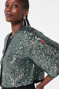 Women Scamp & Dude Green with Silver Sequin Cropped Jacket