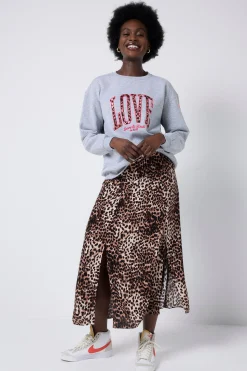 Women Scamp & Dude Grey Love Cheetah Oversized Sweatshirt