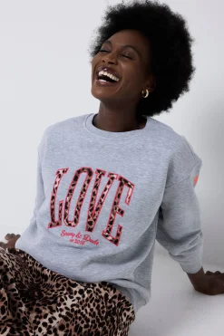 Women Scamp & Dude Grey Love Cheetah Oversized Sweatshirt