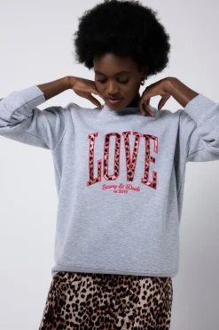 Women Scamp & Dude Grey Love Cheetah Oversized Sweatshirt