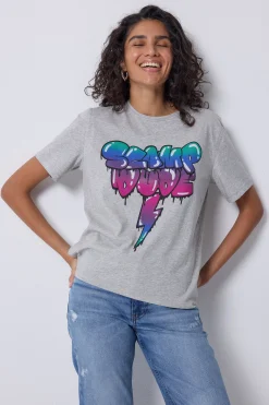 Women Scamp & Dude Grey Marl Bubble Graffiti Slogan T-Shirt