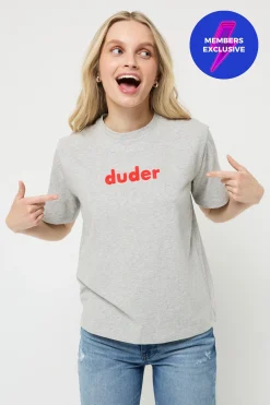 Women Scamp & Dude Grey Marl Duder Embroidery T-Shirt