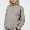 Women Scamp & Dude Grey Marl Smiley Face Oversized Sweatshirt