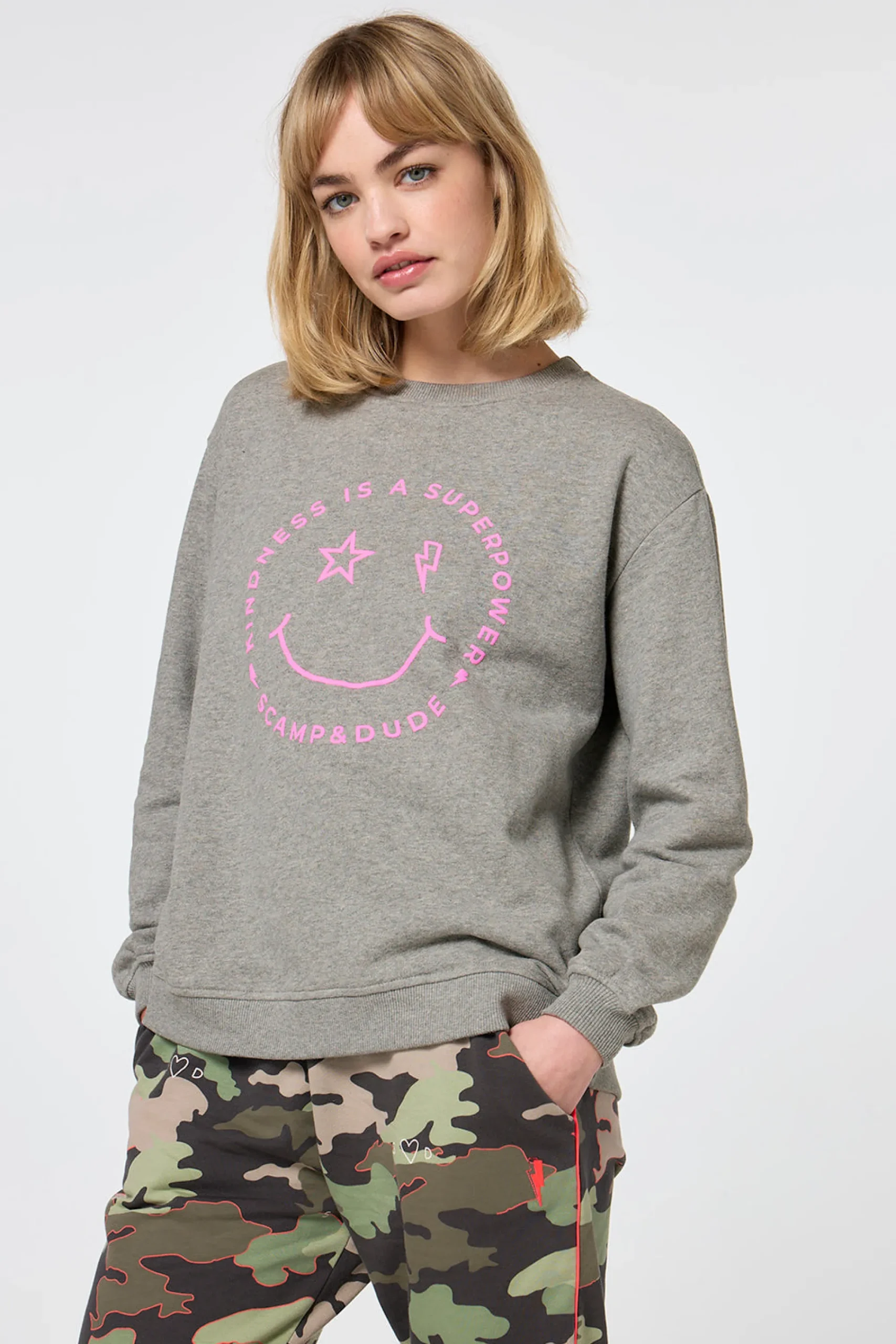 Women Scamp & Dude Grey Marl Smiley Face Oversized Sweatshirt