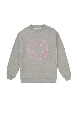 Women Scamp & Dude Grey Marl Smiley Face Oversized Sweatshirt