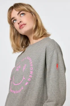 Women Scamp & Dude Grey Marl Smiley Face Oversized Sweatshirt