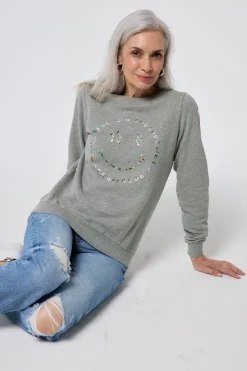 Women Scamp & Dude Grey Marl with Rainbow Foil Smiley Face Classic Sweatshirt
