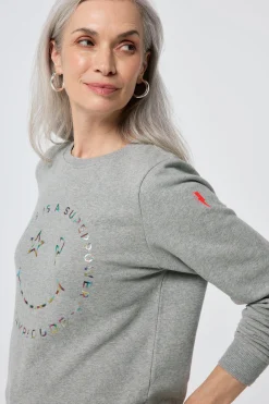 Women Scamp & Dude Grey Marl with Rainbow Foil Smiley Face Classic Sweatshirt