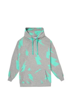 Women Scamp & Dude Grey Marl with Turquoise Mega Lightning Bolt Longline Hoodie