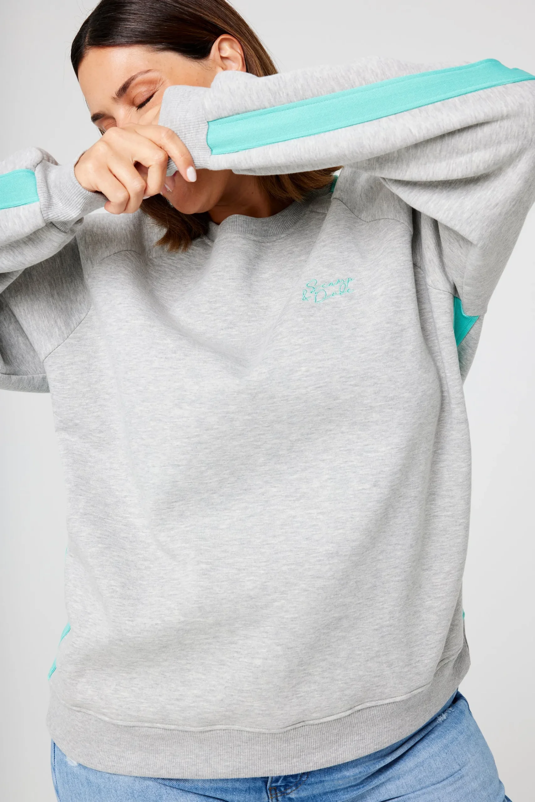 Women Scamp & Dude Grey Marl with Turquoise Colourblock Relaxed Sweatshirt