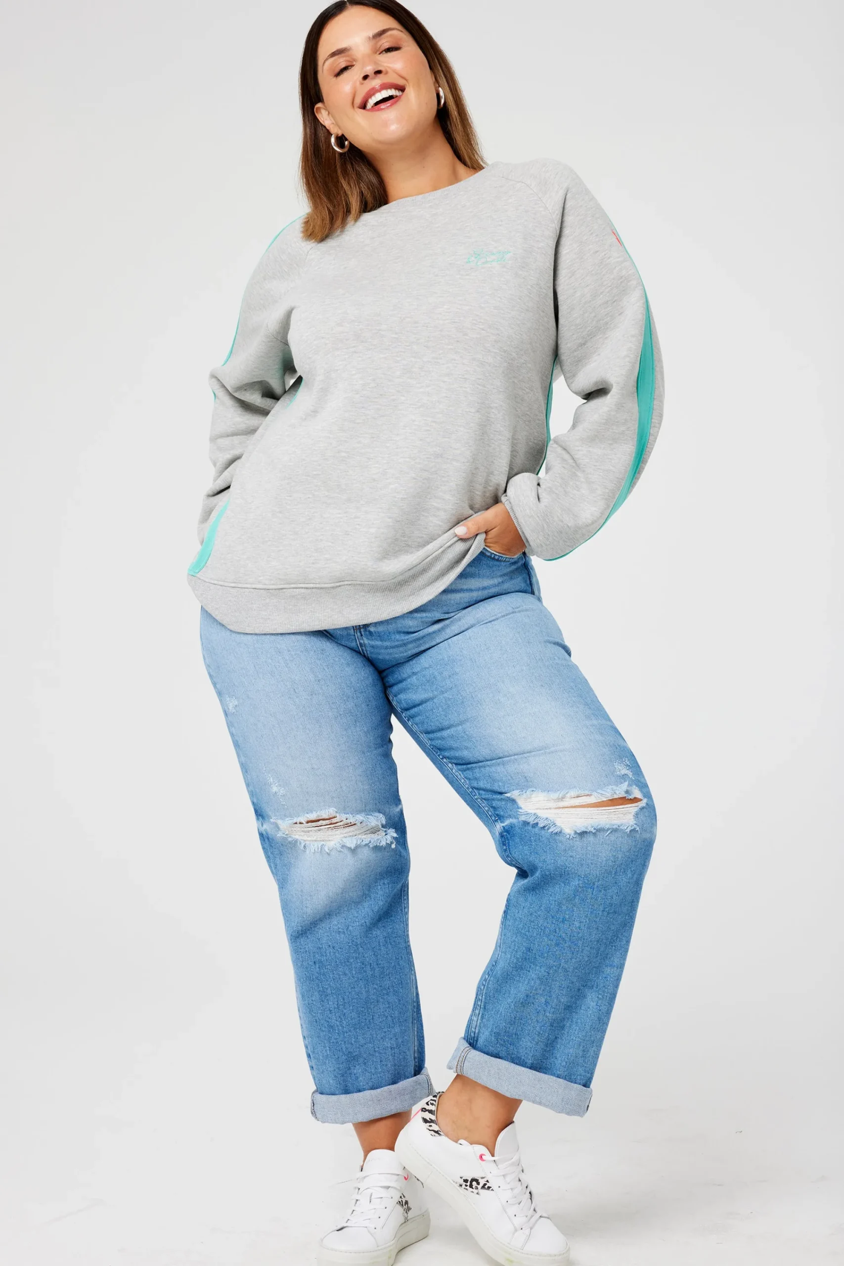 Women Scamp & Dude Grey Marl with Turquoise Colourblock Relaxed Sweatshirt