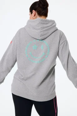 Women Scamp & Dude Grey Marl with Turquoise Smiley Face Longline Hoodie