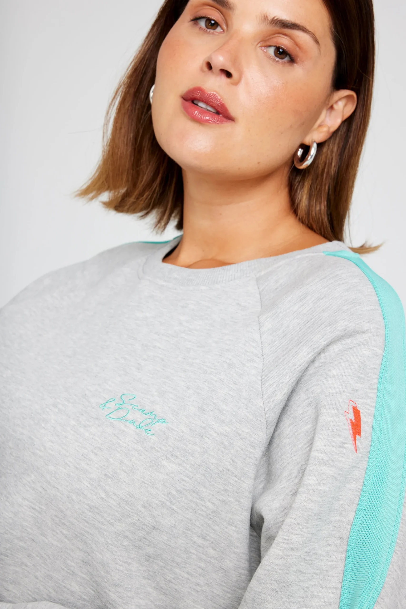 Women Scamp & Dude Grey Marl with Turquoise Colourblock Relaxed Sweatshirt