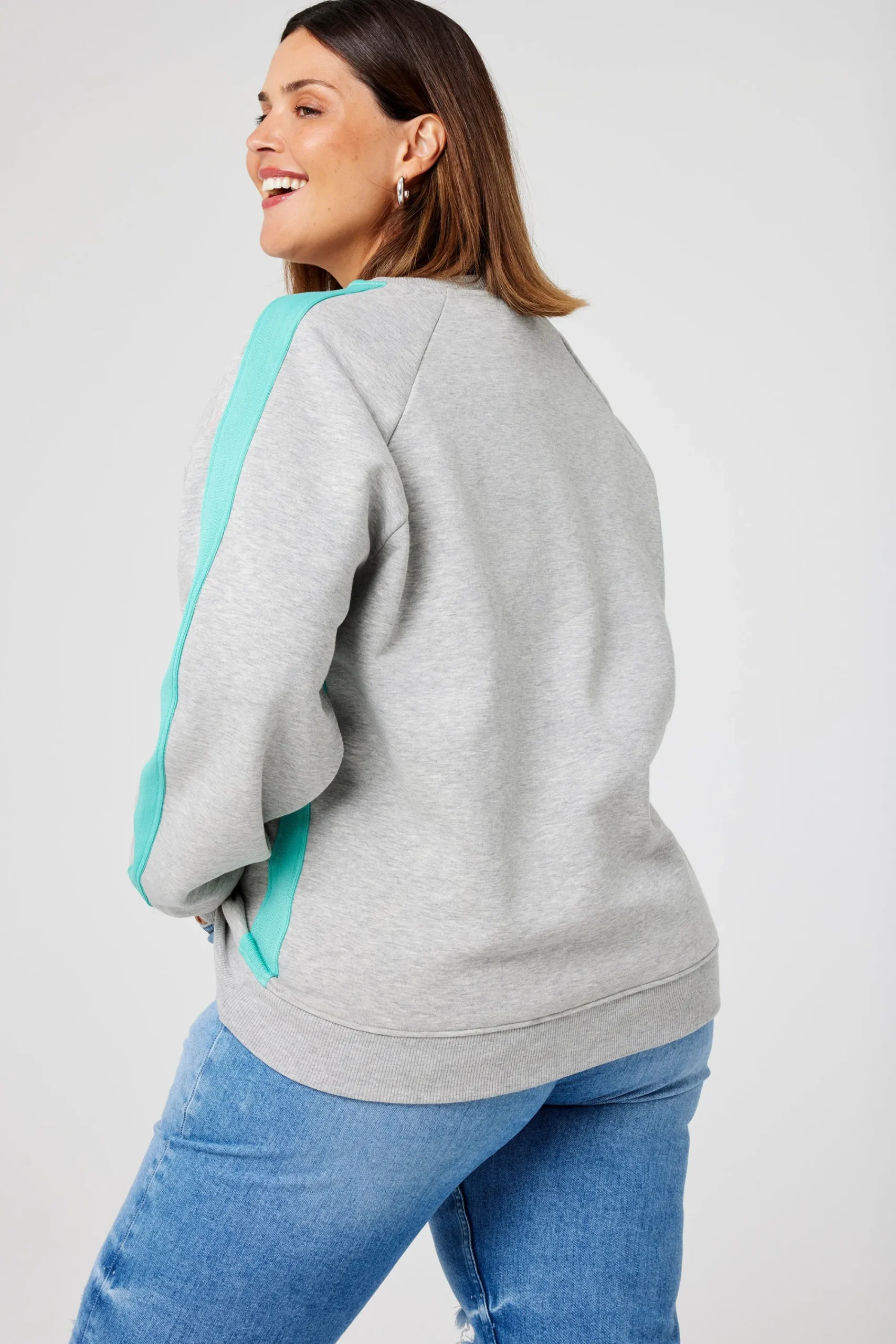 Women Scamp & Dude Grey Marl with Turquoise Colourblock Relaxed Sweatshirt