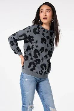 Women Scamp & Dude Grey with Black Mega Leopard Oversized Sweatshirt