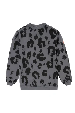 Women Scamp & Dude Grey with Black Mega Leopard Oversized Sweatshirt