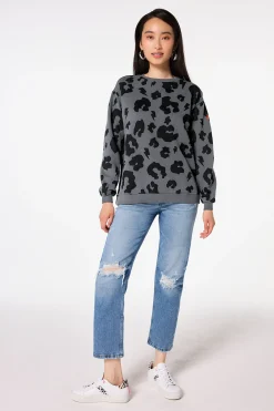 Women Scamp & Dude Grey with Black Mega Leopard Oversized Sweatshirt