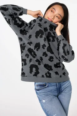 Women Scamp & Dude Grey with Black Mega Leopard Oversized Sweatshirt