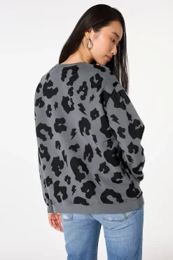 Women Scamp & Dude Grey with Black Mega Leopard Oversized Sweatshirt