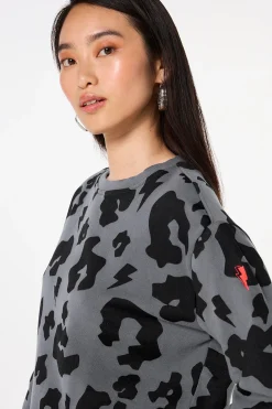 Women Scamp & Dude Grey with Black Mega Leopard Oversized Sweatshirt