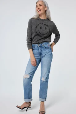 Women Scamp & Dude Grey with Black Smiley Face Lurex Knit Jumper