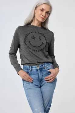 Women Scamp & Dude Grey with Black Smiley Face Lurex Knit Jumper
