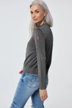Women Scamp & Dude Grey with Black Smiley Face Lurex Knit Jumper