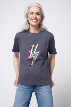 Women Scamp & Dude Grey with Multi Coloured Sequin and Foil Lightning Bolt T-Shirt