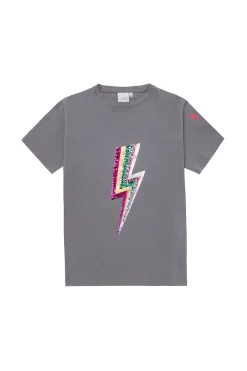 Women Scamp & Dude Grey with Multi Coloured Sequin and Foil Lightning Bolt T-Shirt