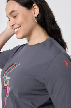Women Scamp & Dude Grey with Multi Coloured Sequin and Foil Lightning Bolt T-Shirt