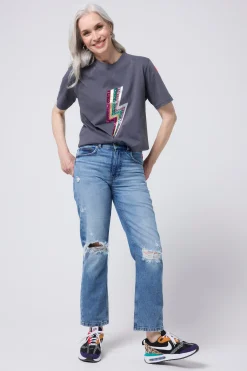 Women Scamp & Dude Grey with Multi Coloured Sequin and Foil Lightning Bolt T-Shirt