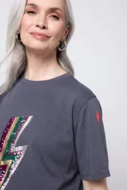 Women Scamp & Dude Grey with Multi Coloured Sequin and Foil Lightning Bolt T-Shirt