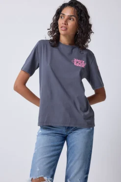 Women Scamp & Dude Grey with Neon Pink Smile Back Slogan T-Shirt