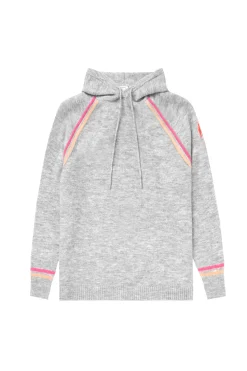 Women Scamp & Dude Grey with Peach and Pink Stripe Knitted Lounge Wear Hoodie