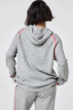 Women Scamp & Dude Grey with Peach and Pink Stripe Knitted Lounge Wear Hoodie