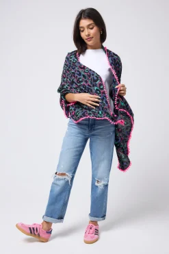 Women Scamp & Dude Grey with Pink and Green Pop Leopard Charity Super Scarf