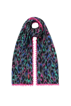 Women Scamp & Dude Grey with Pink and Green Pop Leopard Charity Super Scarf