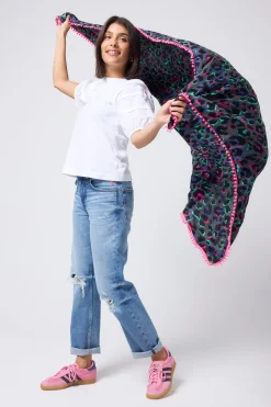 Women Scamp & Dude Grey with Pink and Green Pop Leopard Charity Super Scarf